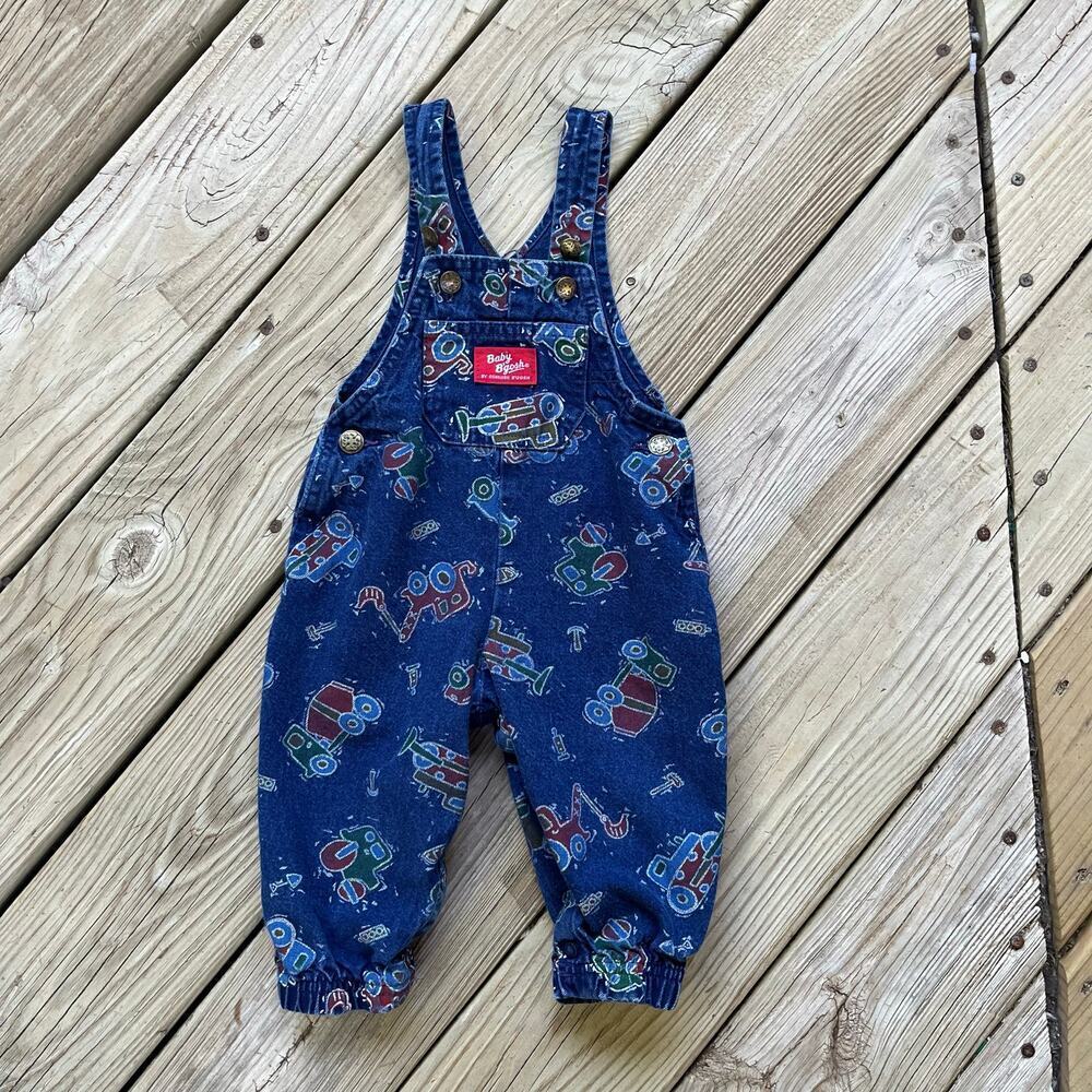Baby B'Gosh Boys Vintage Overalls Blue Truck Print Size 12M